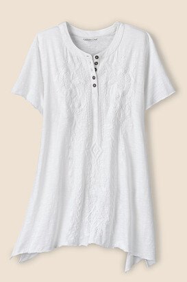 Women's Tonal Embroidered Swing T-Shirt - White - PS - Petite Size