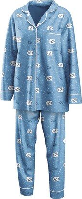 Women's Wear by Erin Andrews Carolina Blue North Carolina Tar Heels Long Sleeve Button-Up Shirt and Pants Sleep Set