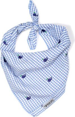 The Worthy Dog Gingham Embroidered Whale Claic Square Tie-On Bandana - Blue - S