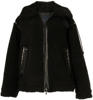 Faux-Shearling Oversized Biker Coat