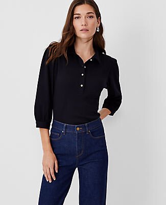 Pearlized Button Polo Top