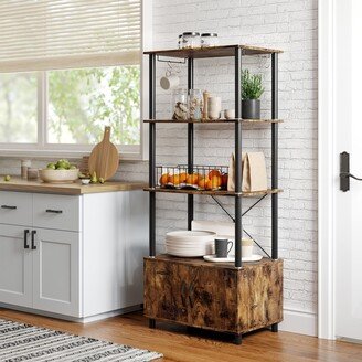 No Rustic Brown 4-Tier Bakers Rack with Wood Cabinet