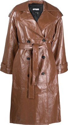 Belted Faux-Leather Trenchcoat-AA