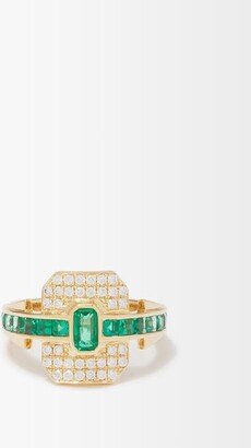 Rainbow K Shield Diamond, Emerald & 18kt Gold Ring