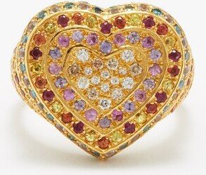 Rainbow Heart Diamond, Sapphire & 18kt Gold Ring