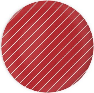 Plates: Diagonal Stripes On Christmas Red Plates, 10X10, Red