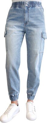 Juniors' Double Button Cargo Jogger Jeans