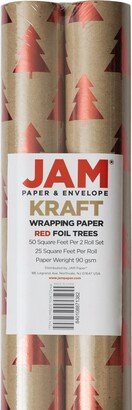 Jam Paper Gift Wrap Christmas Kraft Wrapping Paper Rolls, 50 Square Feet Rolls, Pack of 2