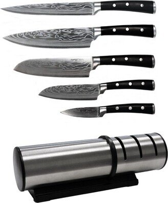 Antigua 7Pc Stainless Steel Cutlery Set, Wood Case, Sharpener
