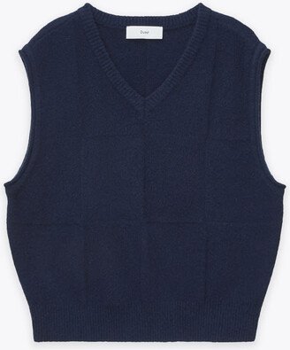 Dunst Unisex Divide V-neck Wool Vest Navy blue knitted vest - Unisex divide v-neck wool vest