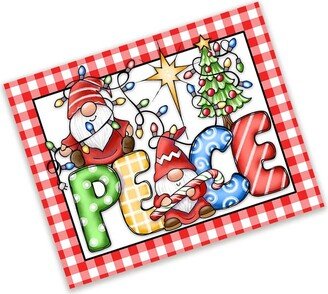 Peace Gnomes Red & White Plaid Gnome Christmas Wreath Sign - Scandinavian