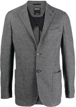 Notched-Lapels Single-Breasted Blazer-AL