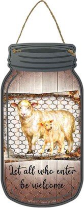 Sheep Let All Who Enter Novelty Metal Mason Jar Sign