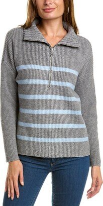 Striped Rib Mock Neck Wool & Cashmere-Blend 1/2-Zip Sweater