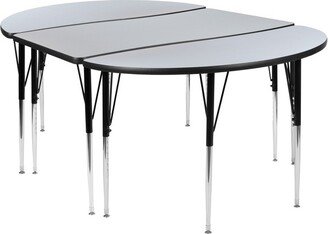 Emma and Oliver 3 Piece 76 Oval Wave Collaborative Grey Adjustable Activity Table Set