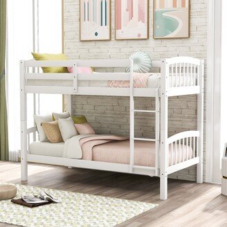 DECO Twin Over Twin Bunk Bed with Ladder,White