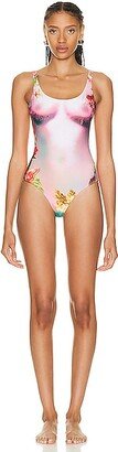 Printed Body Flowers Swimsuit in Pink