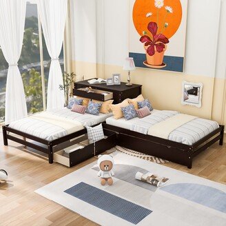 L-shaped Platform Beds with Twin Size Trundle