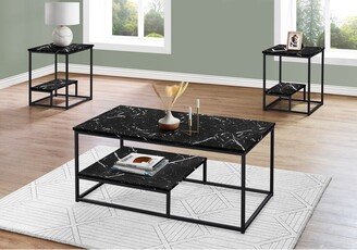 Monarch Specialties Table Set, 3pcs Set, Coffee, End, Side, Accent, Living Room, Metal, Laminate, Marble Look, Contemporary, Modern-AA