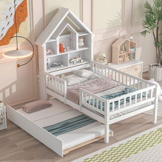 GEROJO White Pine House-Shaped Bed with Trundle