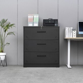 IGEMAN 3 Drawer Lateral Filing Cabinet for Legal/Letter A4 Size, Large Deep Drawers Locked By Keys for Home office