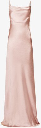 Six Stories Womens Rose Cowl-neck Flared-hem Satin Maxi Dress