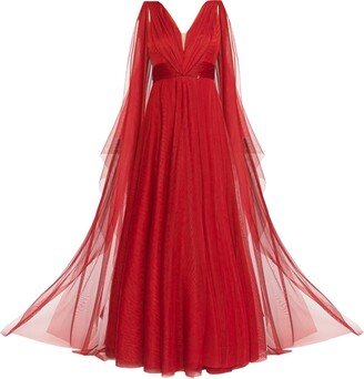 Angelika Jozefczyk Terracotta Tulle Evening Gown Red