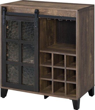 Wine Cabinet with Metal Barn Sliding Glass Door and 9 Cubbies, Brown