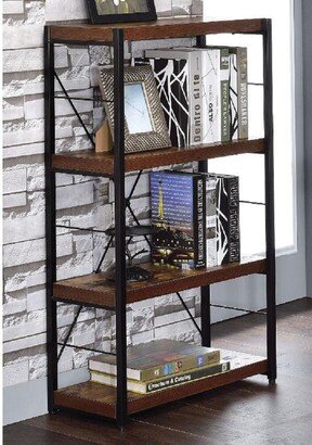 TOSWIN Industrial Style Bob Metal Bookshelf in Weathered Oak & Black, with 3 Open Compartments