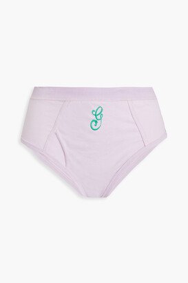 Embroidered organic cotton-blend jersey high-rise briefs