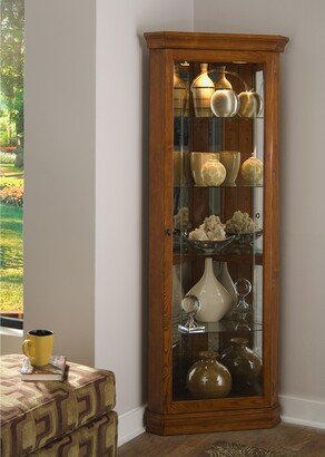 Golden Oak Brown Corner Curio Cabinet