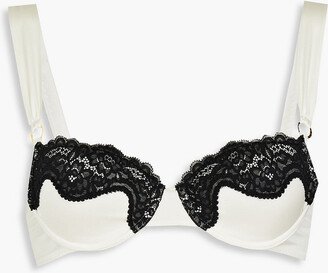 Lace-trimmed stretch-silk satin underwired balconette bra