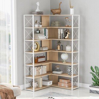 Tiramisubest L-Shaped 7-Tier Corner Bookshelf and Bookcase