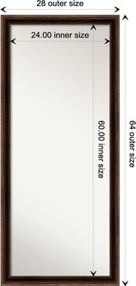 Non-Beveled Wood Full Length Floor Leaner Mirror 28 x 64 in. - Corded Frame - 28 x 64 in