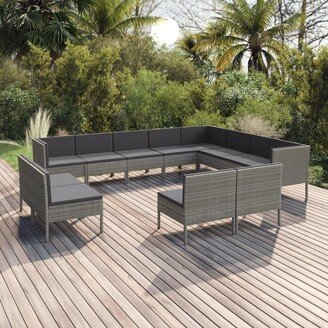 12 Piece Patio Lounge Set with Cushions Poly Rattan Gray-AB