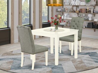 3-Pc Dining Table Set- a Kitchen Table & 2 Parsons Chairs-Smoke Linen Fabric Seat