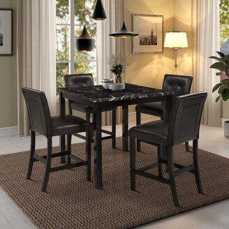 NOVABASA 5 piece dining table set Kitchen table set faux marble countertop with 4 PU leather upholstered chairs black