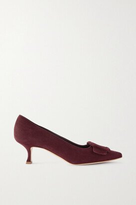 Maysale 50 Buckled Suede Pumps - Burgundy