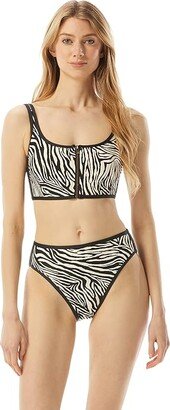 Zebra Zip Front Bikini Top (Bone) Women's Swimwear