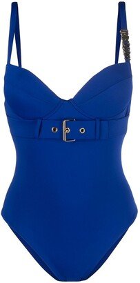 Shoulder-Logo Belted Swimsuit