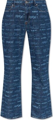 All-Over Printed Flared Jeans