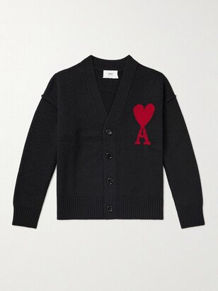 Logo-Intarsia Merino Wool Cardigan-AB