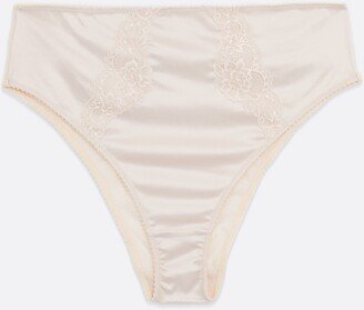 Cream Satin Lace High Waist Briefs