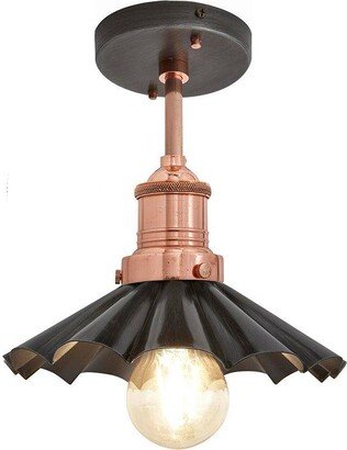 Industville Brooklyn Umbrella Flush Mount, 8 Inch, Pewter, Copper Holder