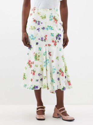 Floral-print Denim Midi Skirt