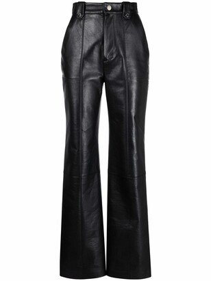 Faux-Leather High-Waisted Trousers-AA