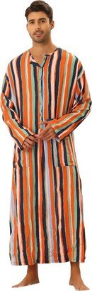 Lars Amadeus Men's Long Sleeves Button Striped Nightgown with Pockets Orange Medium