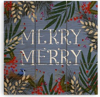 Joy Laforme Christmas Merry Merry Wreath Wood Wall Mural