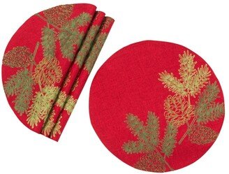 Christmas Pine Tree Branches Embroidered Double Layer Round Placemat - Set of 4