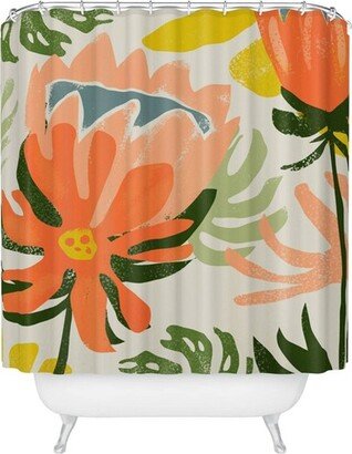 Orange Flowers Rain Summer Floral Shower Curtain